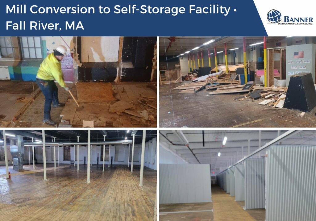 fall river ma mill conversion: asbestos abatement, selective demolition, renovation, debris and waste clean-up - banner environmental services before and after pictures